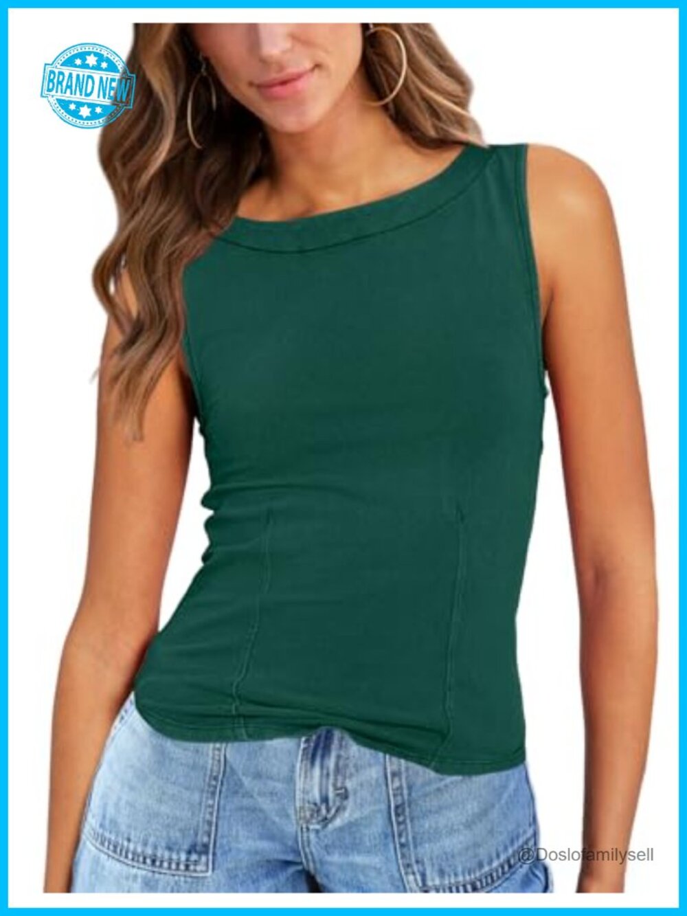 Sleeveless Boat Neck Slim Fit Tank Top Casual Summer Cami Shirt